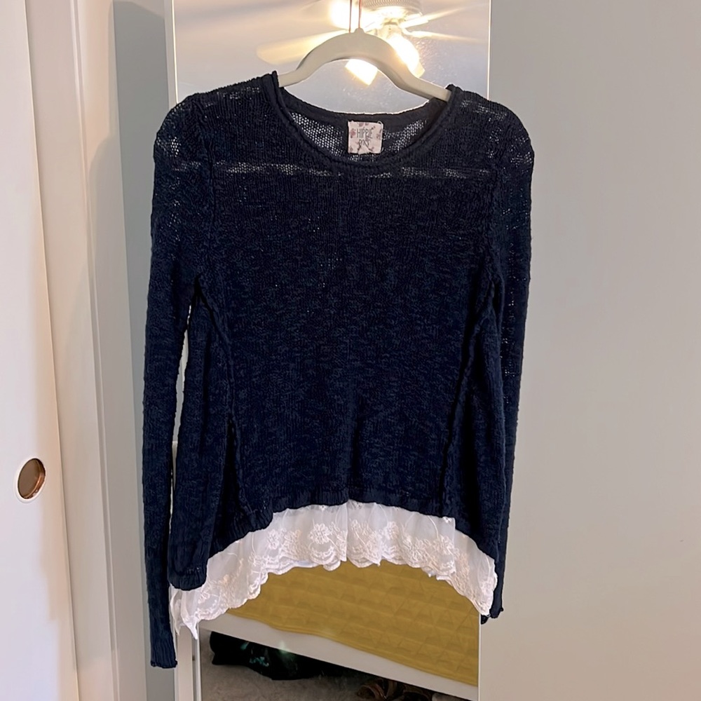 Hippie Rose, Navy Blue Cable Knit Sweater, XS
